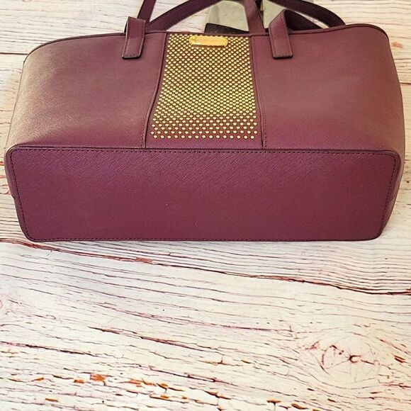 MICHAEL Michael Kors Burgundy Saffiano Leather Medium Sized Studded Tote - Picture 6 of 10